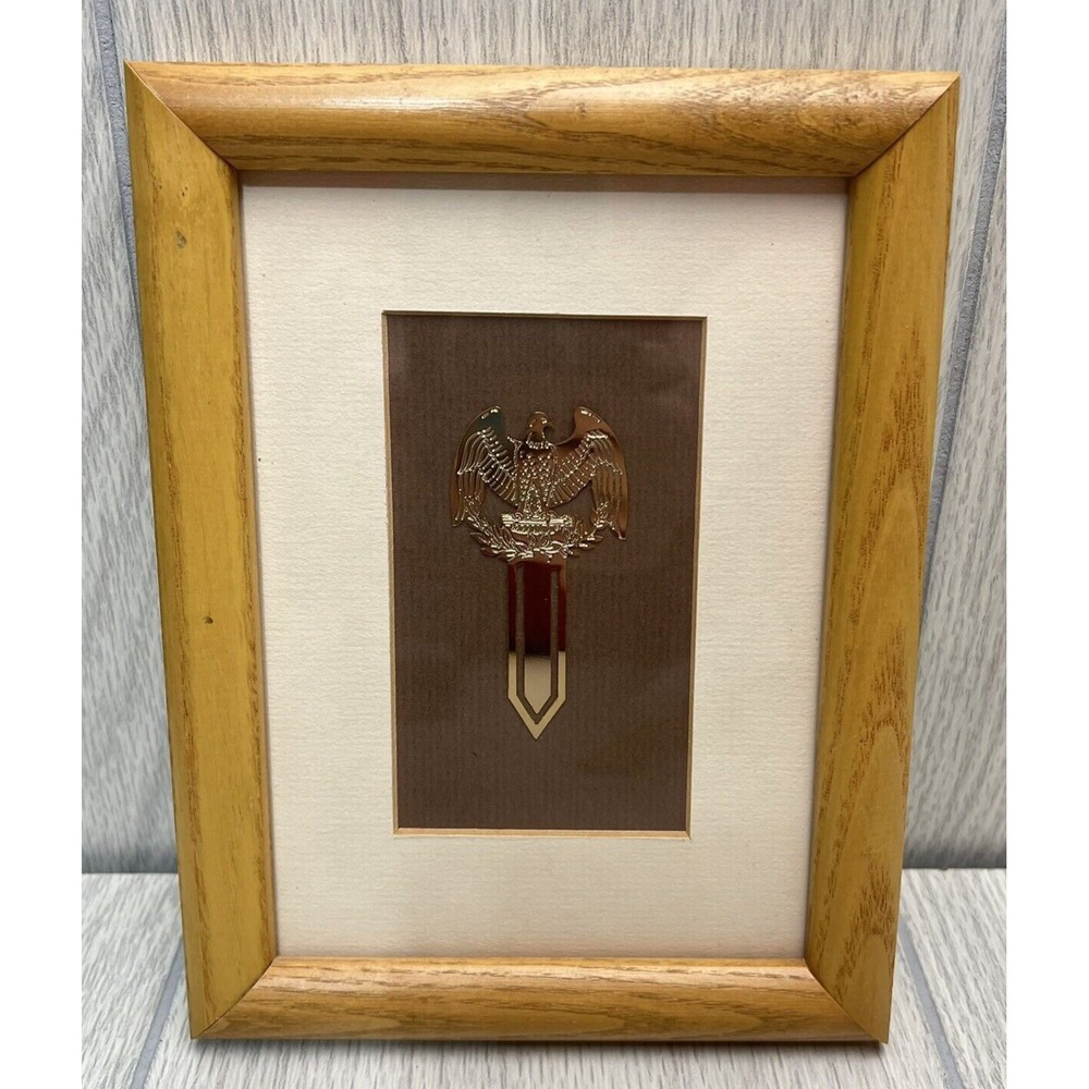 Vintage Eagle Bookmark Framed Matted Gold Tone American Patriotic Wall Art Decor
